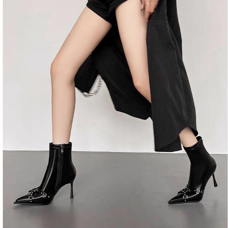 Sub single boots thin boots thin heel high heel light luxury short boots women's side zipper season