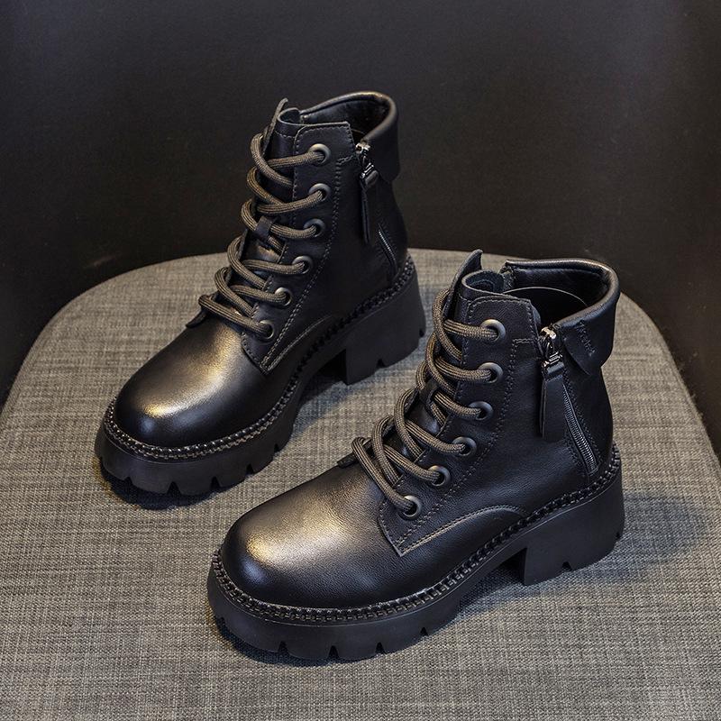 2025 new Internet celebrity autumn leather Martin boots women's platform ins British style short boots spring and autumn thin boots