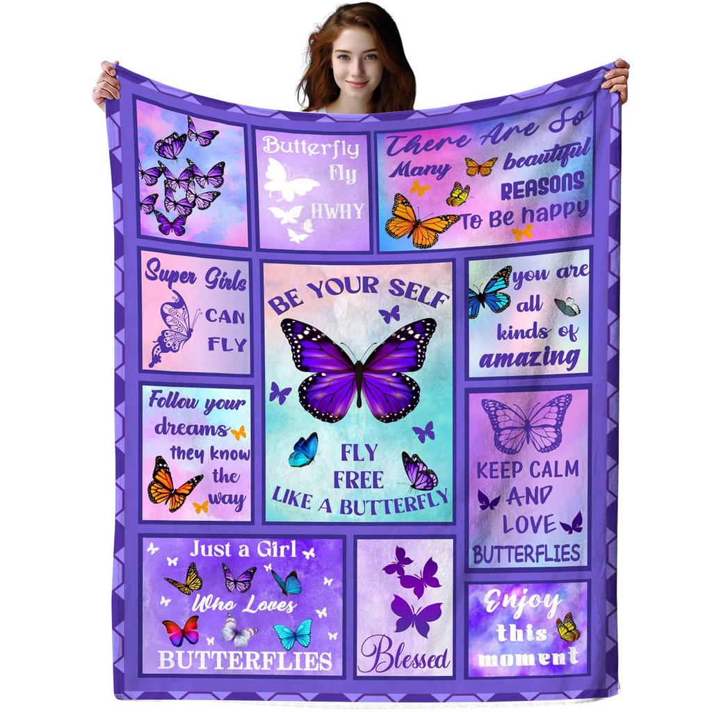 Butterfly Print Flannel Blanket Office Nap Blanket Blanket Thermal Blanket Sofa Blanket Knee Blanket