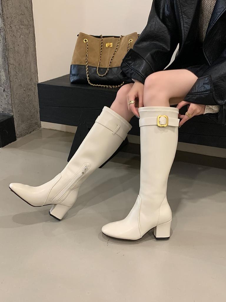 2025 Autumn and Winter New Product Metal Fasteners European and American Niche Temperament British Style Gentle Retro High Boots