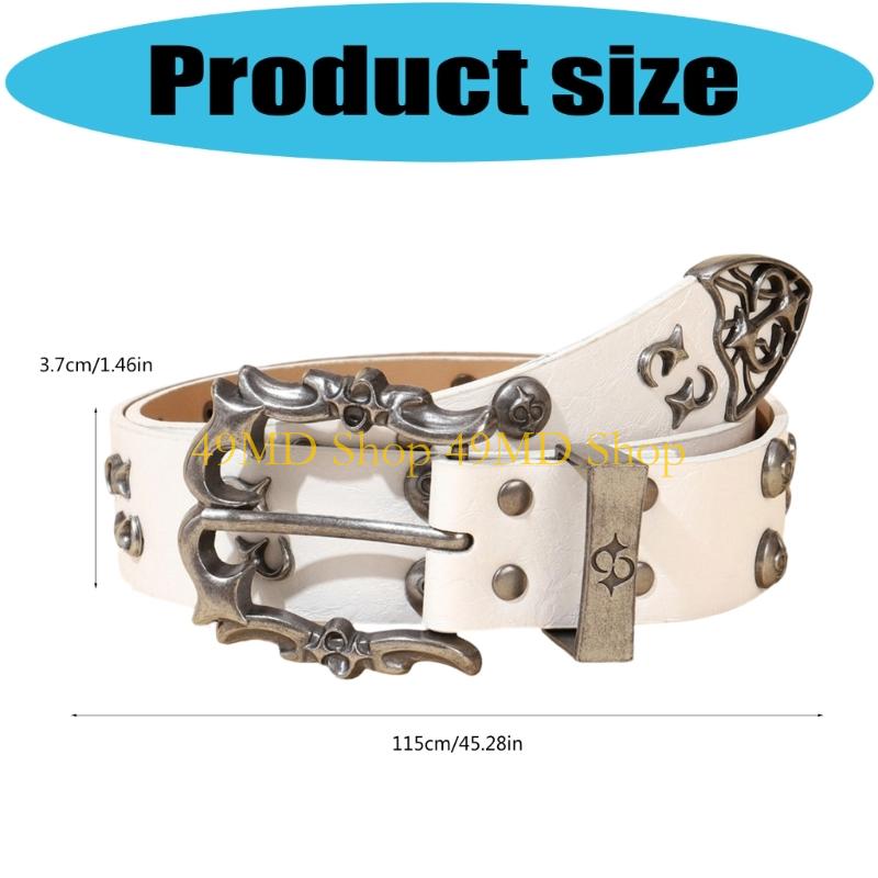49MD Motorcycle Belt Rivets Decorated Adjustable Length 115cm Unisex Waist Belt