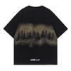 Trendy Summer New Japanese Retro Creative Landscape Print Pattern Loose and Versatile Breathable T-shirt