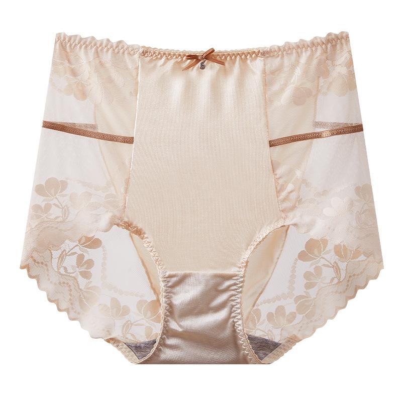 Женское летнее тонкое сексуальное кружевное нижнее белье большого размера с высокой талией L абрикосовый