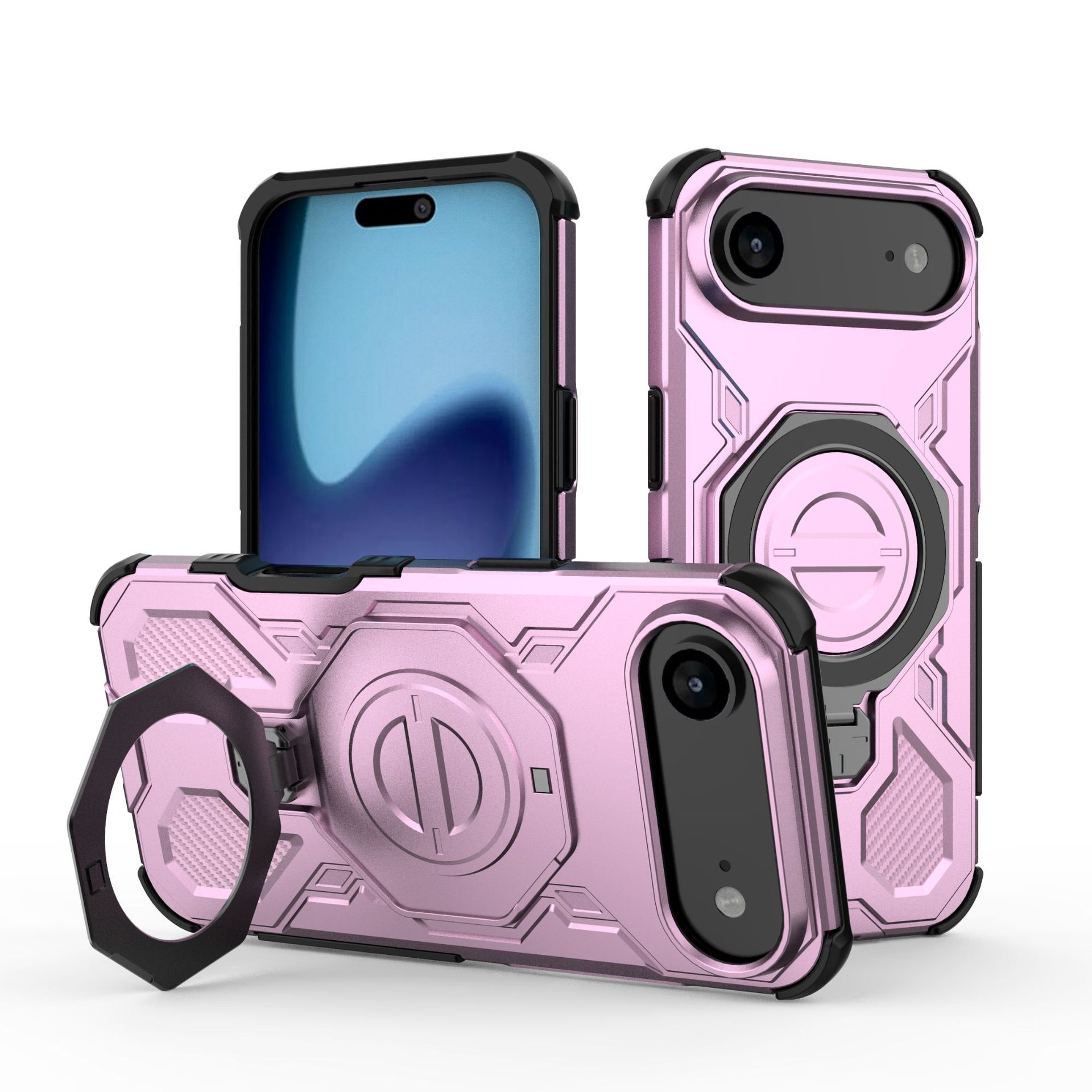 

iPhone 17 Magnetic Ring Case 360° Rotatable [Military-Grade Drop Protection] + Metal Plate for MagSafe Phone Case фіолетовий