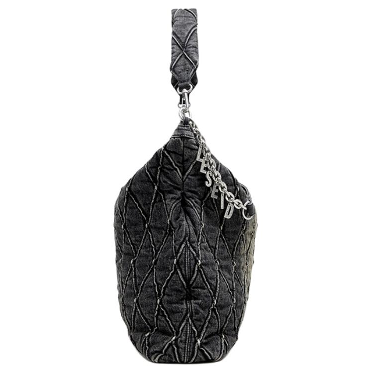Diesel Rautenmuster Kette Dekoration Design Stoff Hobo Schultertasche Groß Damen Taschen Schwarz X10363P6330