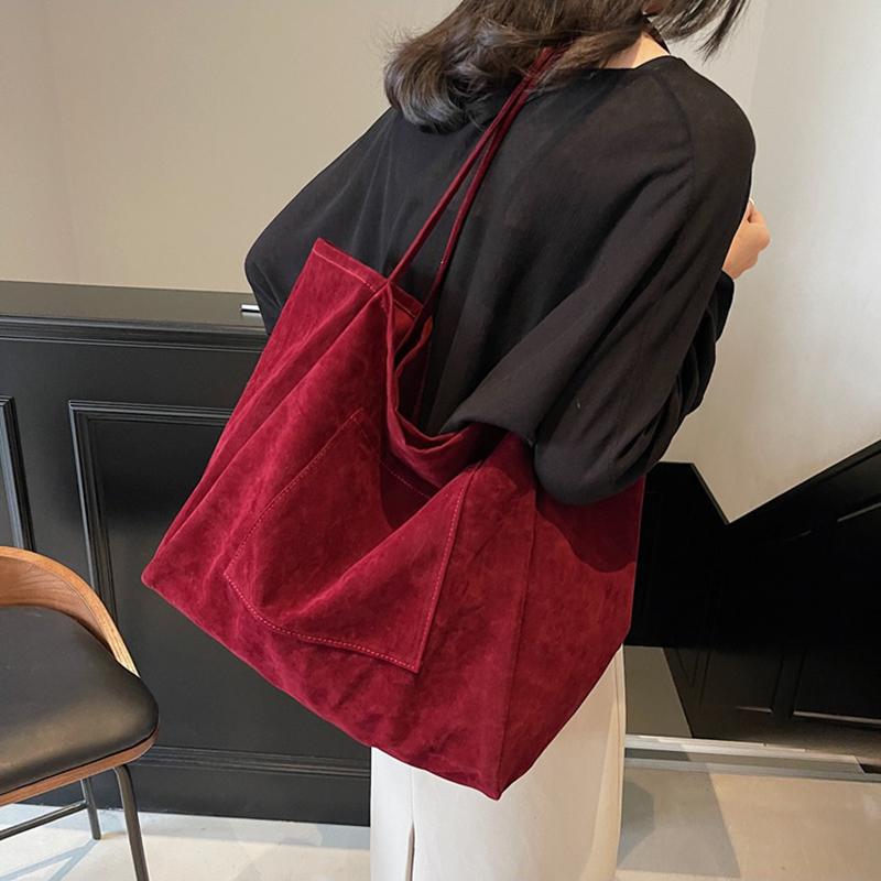 Women's Retro Mallard Velvet Tote Shoulder Bag - New Autumn Winter Fashion Large Capacity Relaxed Underarm Bag
