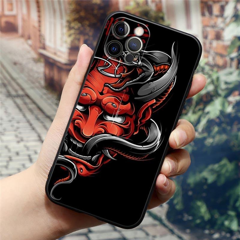 Samurai Ghost Hannya Ukiyo-E Mask Tattoo Phone Case For Apple iPhone 16e 16 15 14 13 12 11 Pro Max XR XS 8 Plus Back Cover Cases