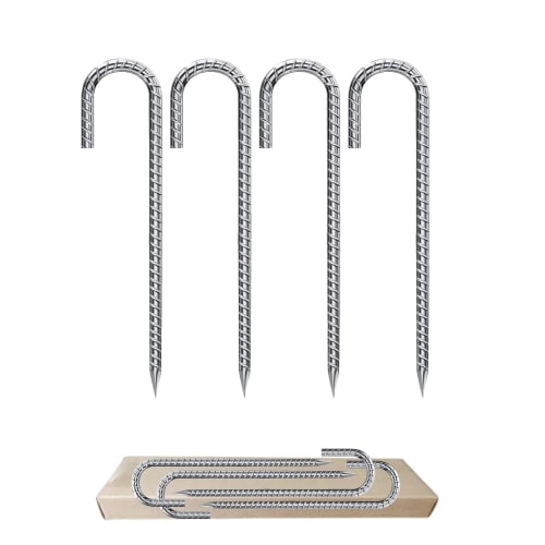 

Zinc-plated J-shaped rope fastener, 9mm diameter x 30cm length, for securing tent pegs, camping pegs, soccer goals, trampolines, and more