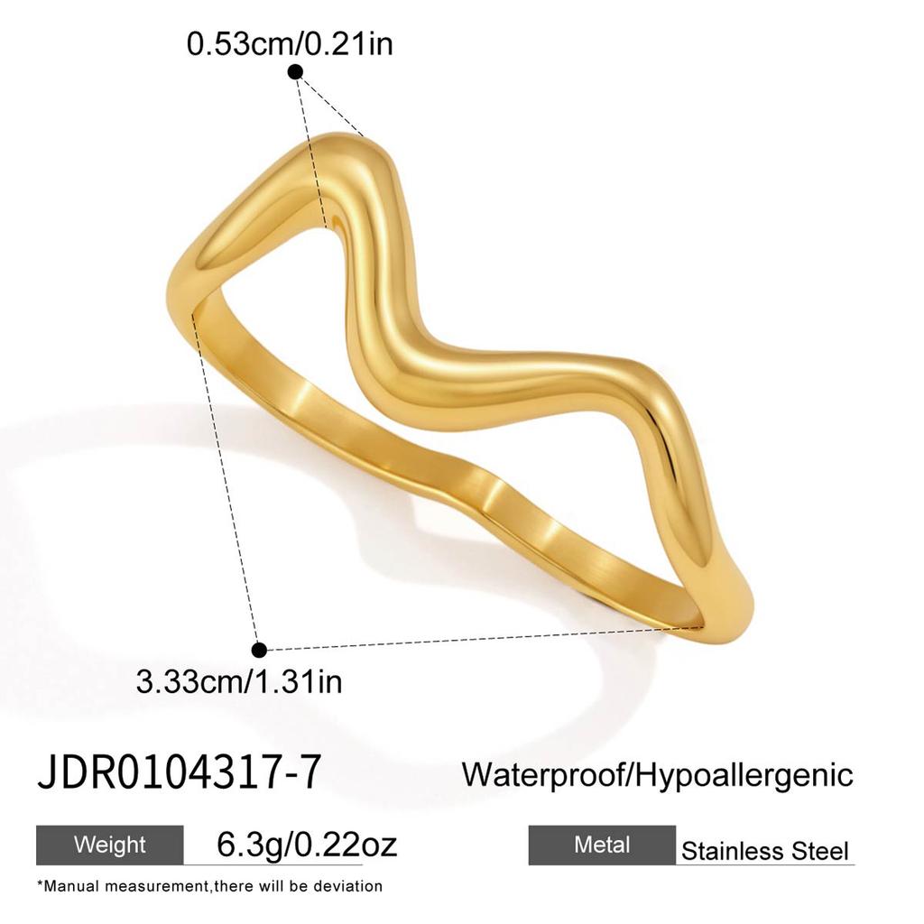 Uworld Classic Wave Shape Two Fingers Rings For Women Minimalist 18K Gold PVD Plated Stainless Steel Rings Fashion Jewelry Gift