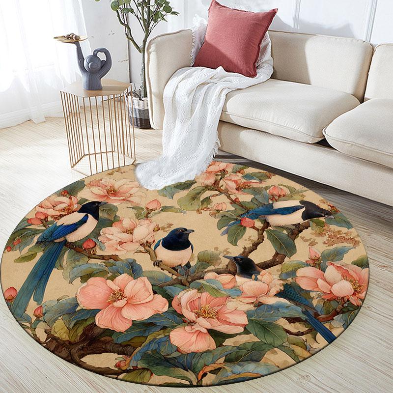 Vintage Birds pattern round rug,Carpet Rug for Living Room Bedroom Playroom ,Non-slip Floor Mat,Holiday Gifts and Birthday Gifts.