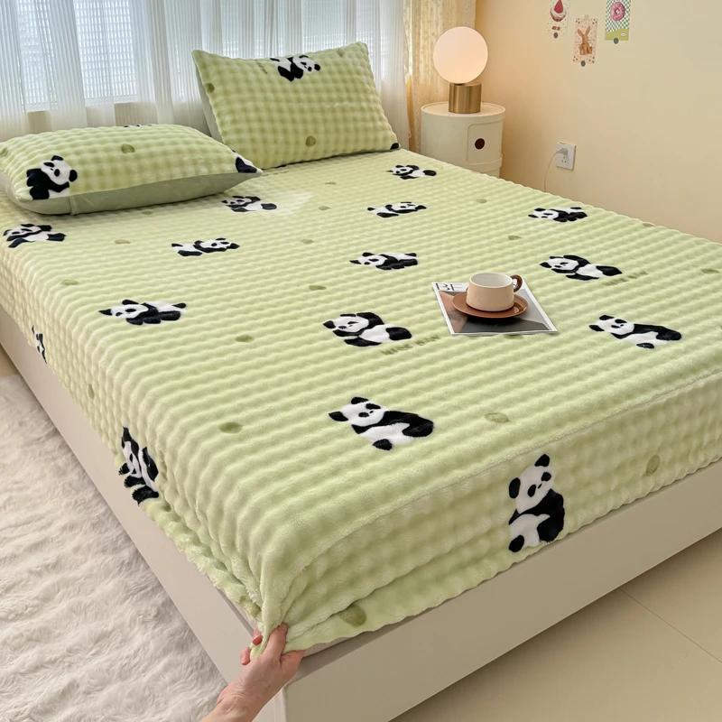 Fluffy Plush Fitted Bed Sheet Cartoon Long Hair Fleece Bed Cover for Double Bed Fundas De Colchón Winter Warm Mattress Cover