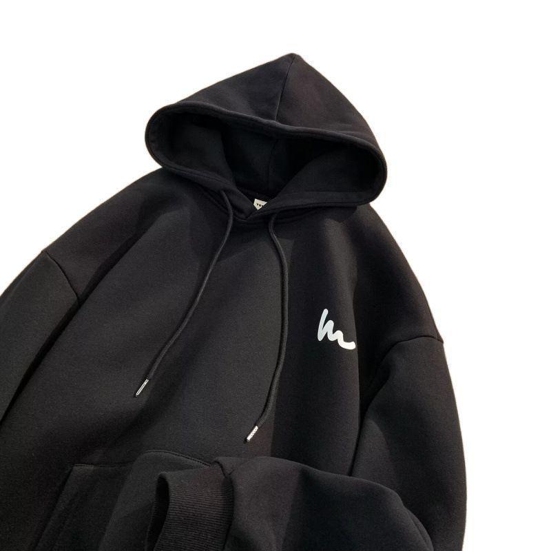 Mens Fleece Hoodie 2026 American High Street Loose Sweatshirt Casual Streetwear