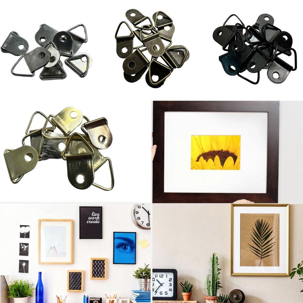 100Pcs with Screws Triangle Hanging Ring Single Hole D-Shaped Ring Picture Hangers  Clock Mounting
