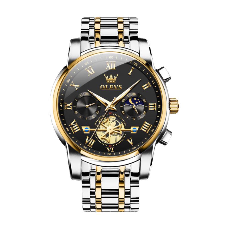 OUPINKE Men s Quartz Chronograph Moon Phase Watch