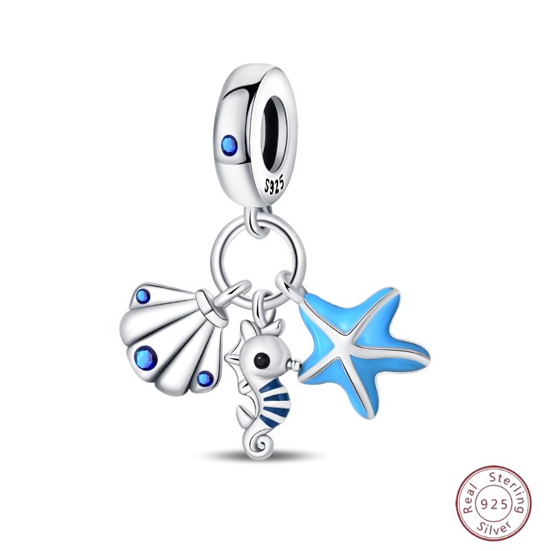 Copper Beaded Pendant Blue Zircon Ocean Penguin Crab Original 3Mm Bracelet Women Fine Jewelry