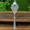 Ethnic Blue Stone Retro Chain Tassel Long Necklace Earring Turkish Gypsy Copper Color Geometric Carved Necklace for Women Party
