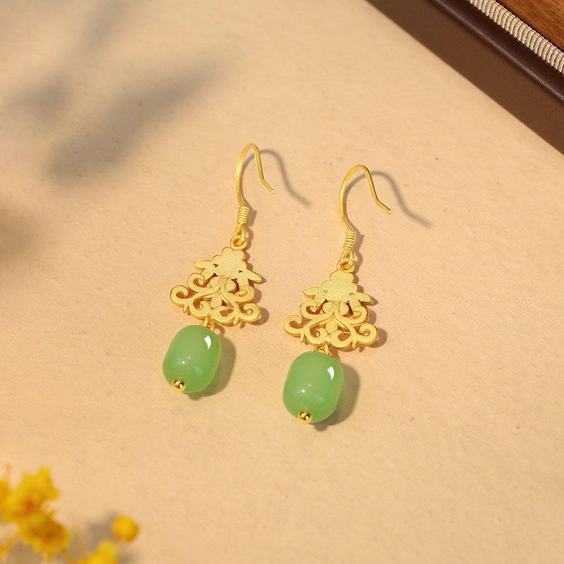 Elegant Wind Flower Enamel Earrings: 925 Sterling Silver, Imitation Jade, Cheongsam Style