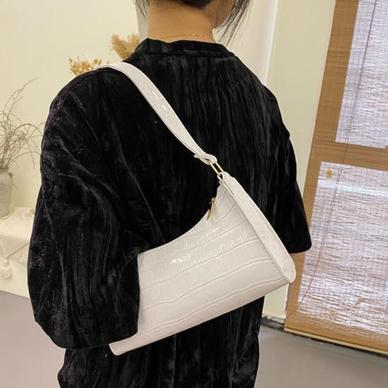 Women Textured Single Shoulder Bag Faux Leather Large Capacity Solid Color Casual