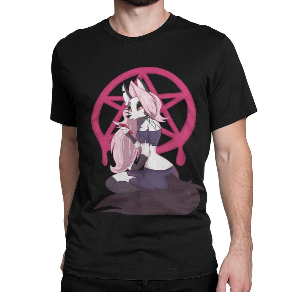 Men Women T-Shirt Loona Don't Care Dark Creative Cotton Tee Shirt Short Sleeve Helluva Boss Anime T Shirts Clothing Graphic