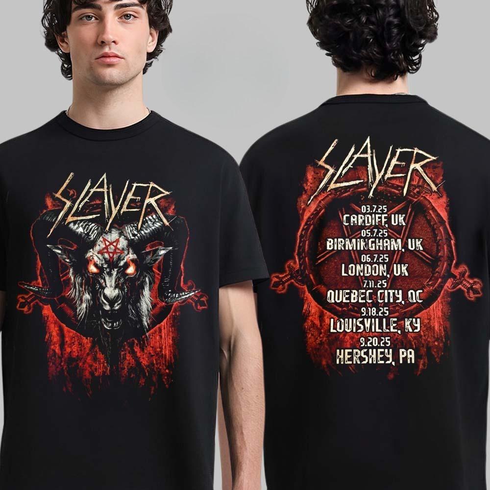 Seltene Slayer Abschiedstour Merchandise Skull Throne Kunst mit Tourdaten Beidseitiges T-Shirt High-End Luxus ist für Männer und Frauen Top Y2k
