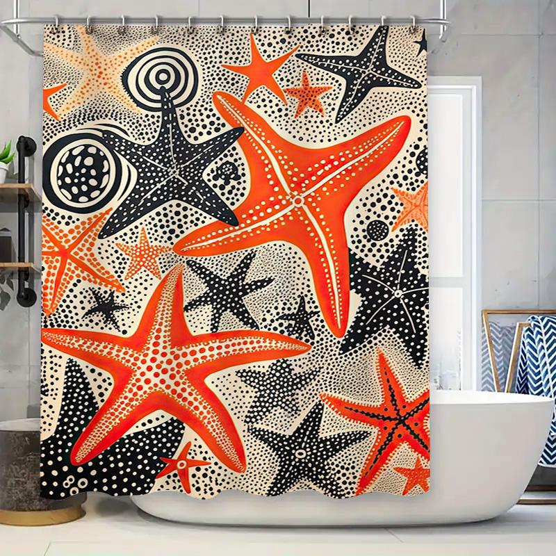 

Bright Starfish Print Shower Curtain Waterproof Fabric Decorative Bathroom Accessory for Home Decoration Various Sizes Available 90x180cm
