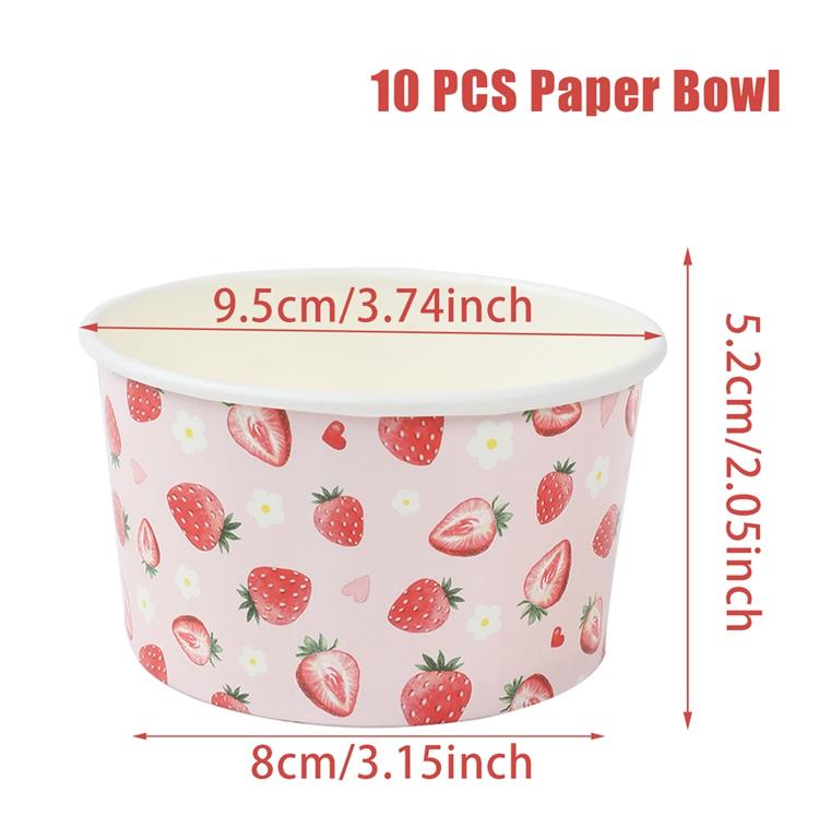 10pcs Paper Cups Dessert Cup High Quality Cartoon Small Disposable Ice Cream Bowl Food Glasses Strawberry Birthday Party Favors