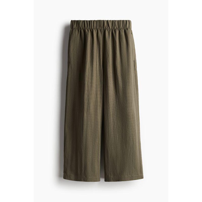 

[Autumn] HM Women s Pants Autumn Plaid Loose-Fitting Wide-Leg Trousers 1222450 Dark khakis Green 170/100