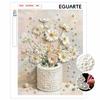 White Daisy Flower Pearl Painting Kit with Frame Sparkling Bead Canvas Art Relaxing Creative Craft Gift for Girls Women DIY Wall Decor