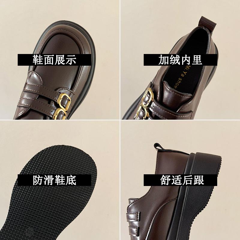 Thick-soled one-pedal women's 2024 new British style fashion temperament small leather shoes Mary Jane casual shoes