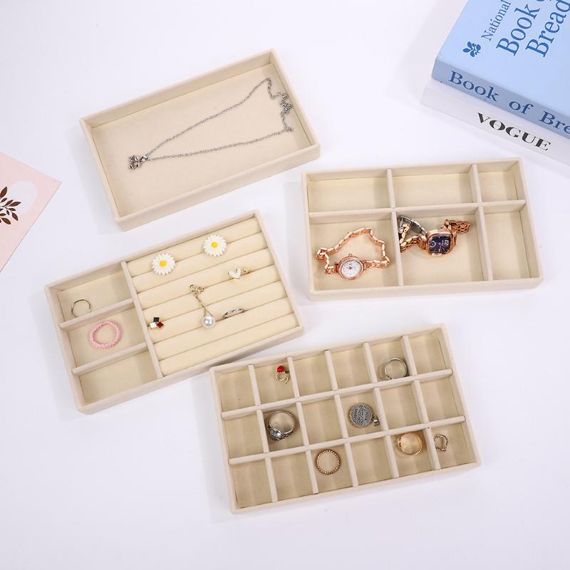 Velvet Jewelry Display Tray With Multi Compartments For Rings Earrings Bracelets Necklaces Storage Box Organizer Case