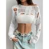Women S Crochet Hollow Out Long Sleeve Short Knit Sweater