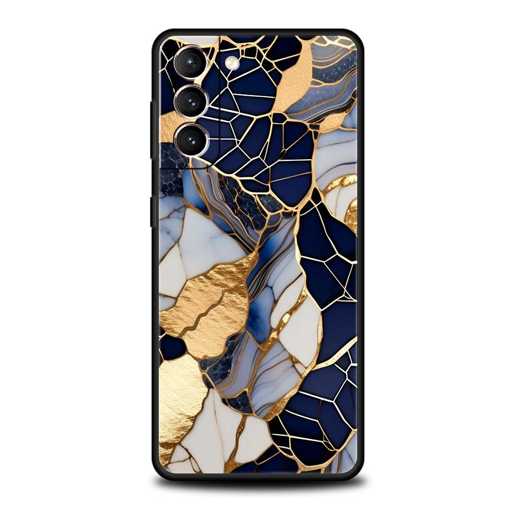 Watercolor Marble Phone Case For Samsung Galaxy S26 Ultra S25 Plus S24 FE S23 S22 5G S21 S20 Cover Black Soft