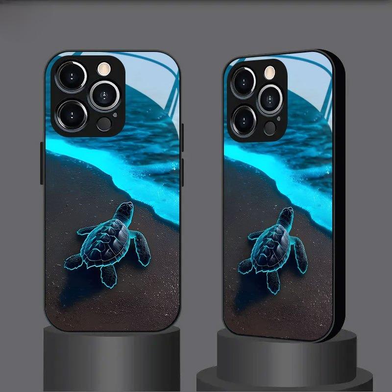 Fluorescent Turtle Tempered Glass Phone Case Suitable for iPhone 17 16 15 14 13 12 11 Pro/Max/Plus Anti Drop and Shockproof
