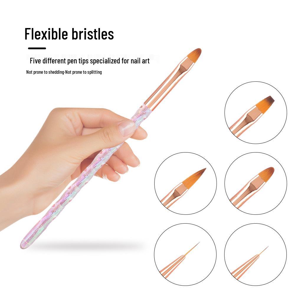 Gradient Nail Art Brush Set - 5 Pcs for Gel Polish, Line Drawing, and Crystal Carving