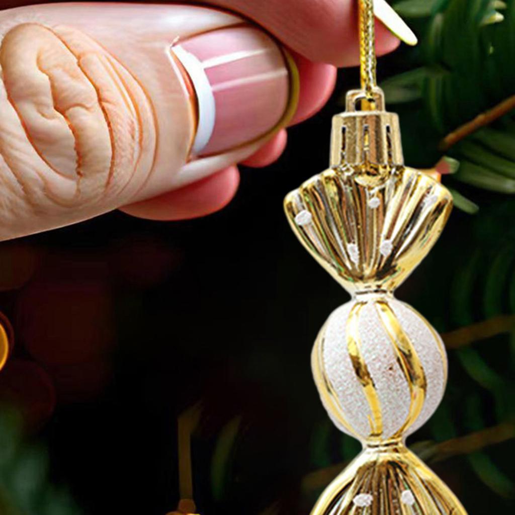6Pcs/Box Christmas Hanging Candy Ornament with Lanyard Unbreakable Reusable Electroplating Holiday Decoration Xmas Tree Small Sweet Pendant