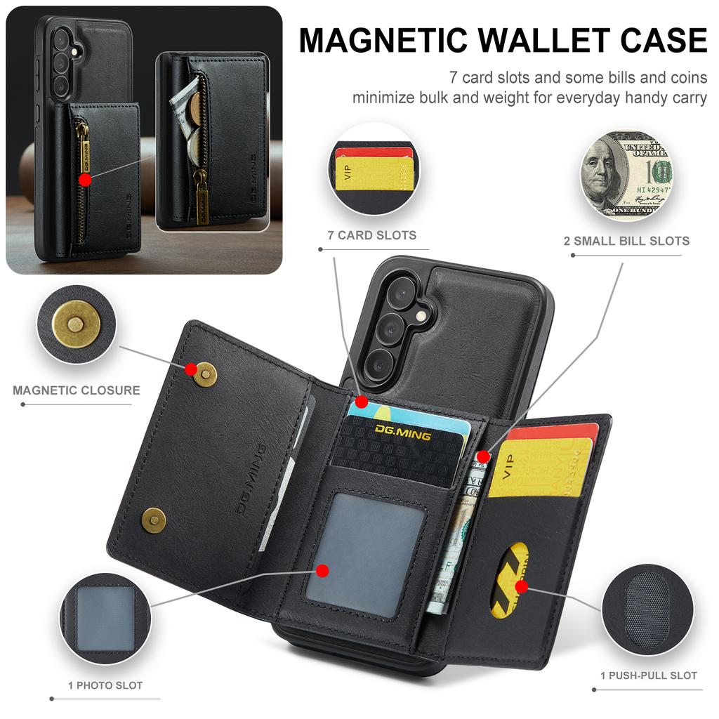 DG.MING M5 Series For Samsung Galaxy S24 FE Case Detachable Magnetic Leather Phone Cover with Card Slots