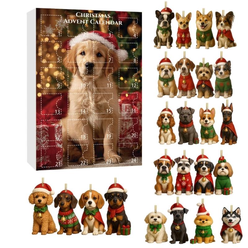24 Pieces Acrylic Pet Themed Christmas Countdown Calendar Blind Boxes Set For Dog Owners Festive Home Office Decorations
