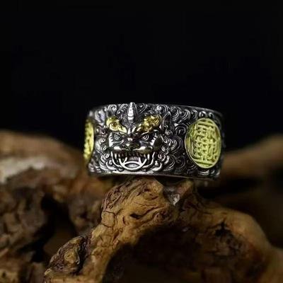 Premium Pixiu Dominanter Ring – Vielseitiger Retro-Chinesischer Stil Ring mit Glücksbringendem Mythischen Tier Design