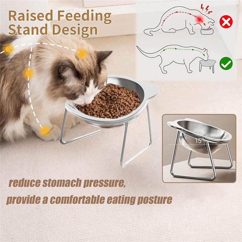 Stainless Steel Cat Bowls Raised Whisker Fatigue Relief Cat Plates Pet Water Dish Kitten Bowls Pet Bowls for Cats Food Bowls
