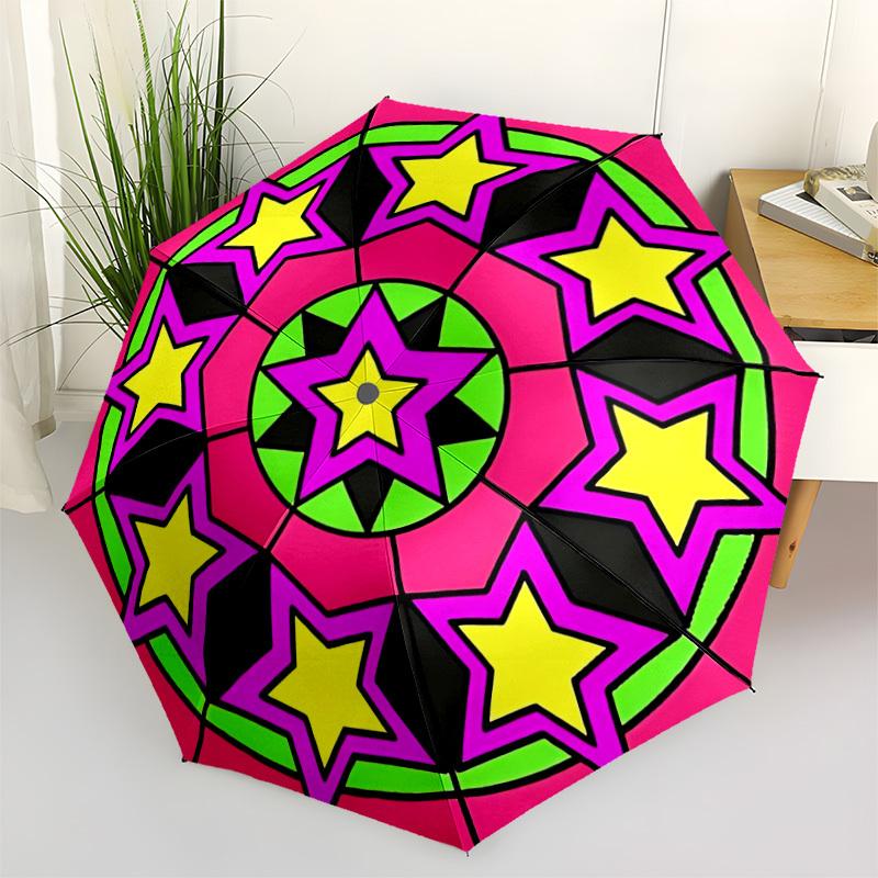 

1pc Star Mandala Automatic Umbrella - Stylish, Durable, with 8-Rib Manual Open Design, Elegant Black Handleyy250920198