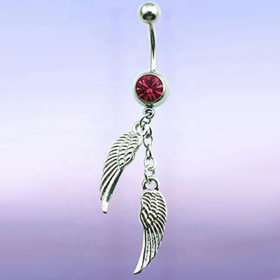 Women Rhinestone Double Wings Dangle Belly Button Ring Navel Ring Body Piercing