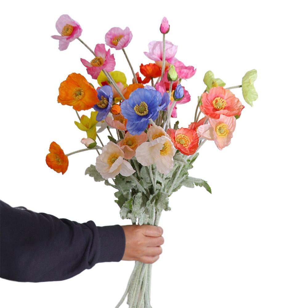 Artificial Poppies Flowers Gorgeous Silk Papaver Rhoeas Flocking Stem Wedding Holiday Bridal Bouquet Photography