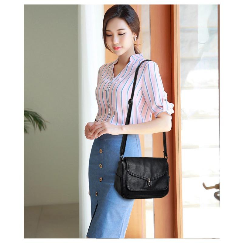 Dámská měkká PU kůže Vintage stylová crossbody taška