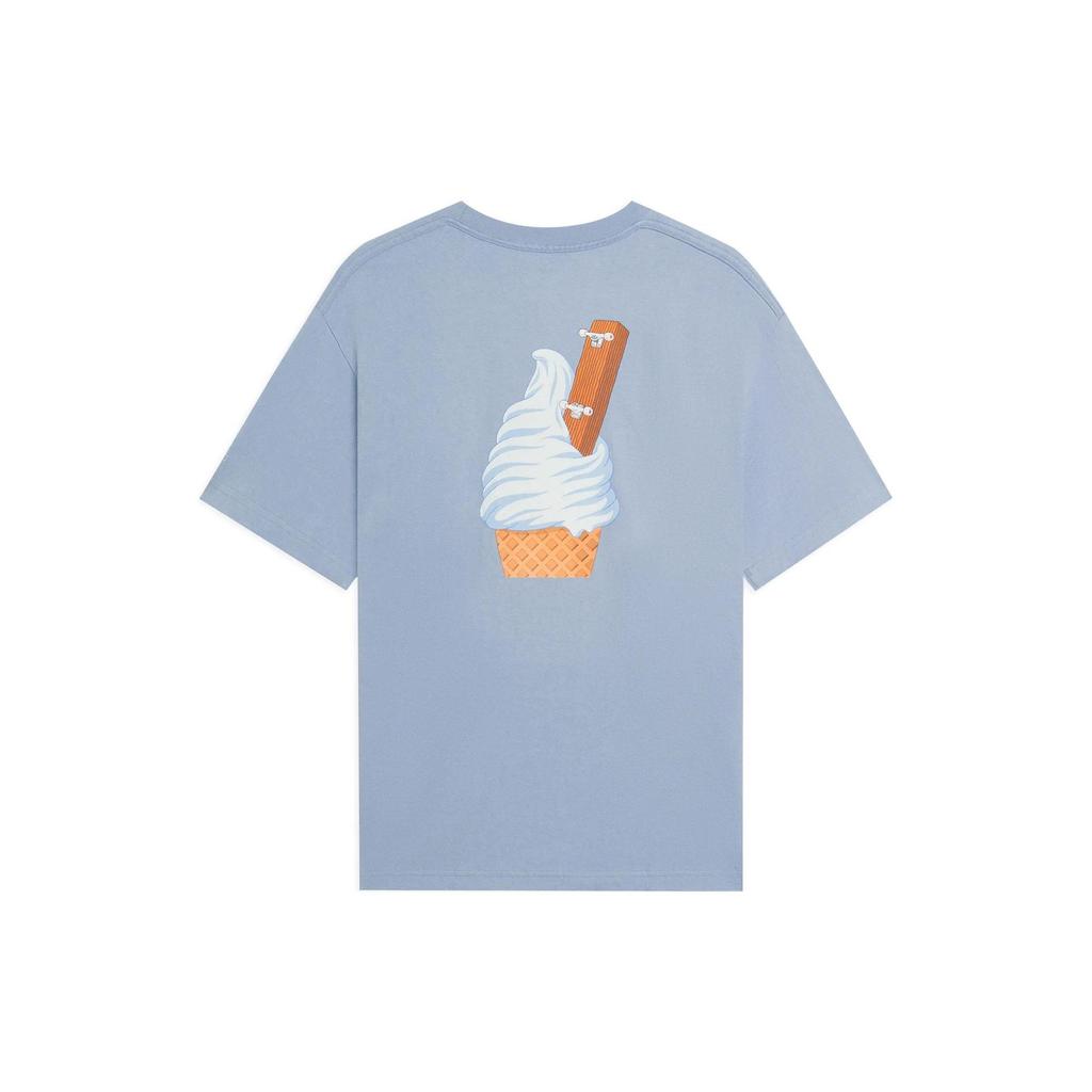 Li Ning X Phil Hackett Artist Collaboration Cartoon Pattern Printed Loose Fit Crew Neck T-Shirt Unisex Tops Soft-Gray-Blue AHSS859-1