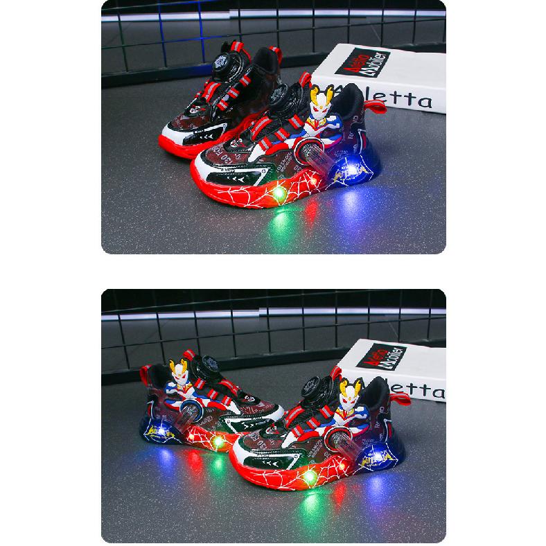 Boys Ultraman Sports Shoes Children's Light-Up Shoes Boys Running Shoes Rotating Button Soft Sole Shoes