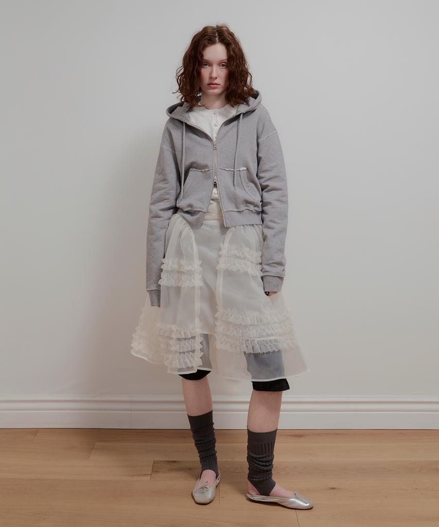 Aobteu Organza Frill Layered Skirt - Cream