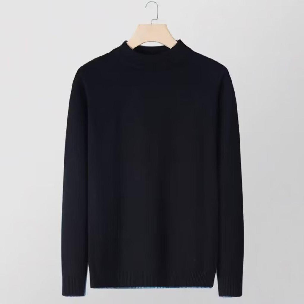 Men's Solid Color Wool Knit Sweater - Half-High Neck, Warm, Trendy Autumn/Winter Base Layer