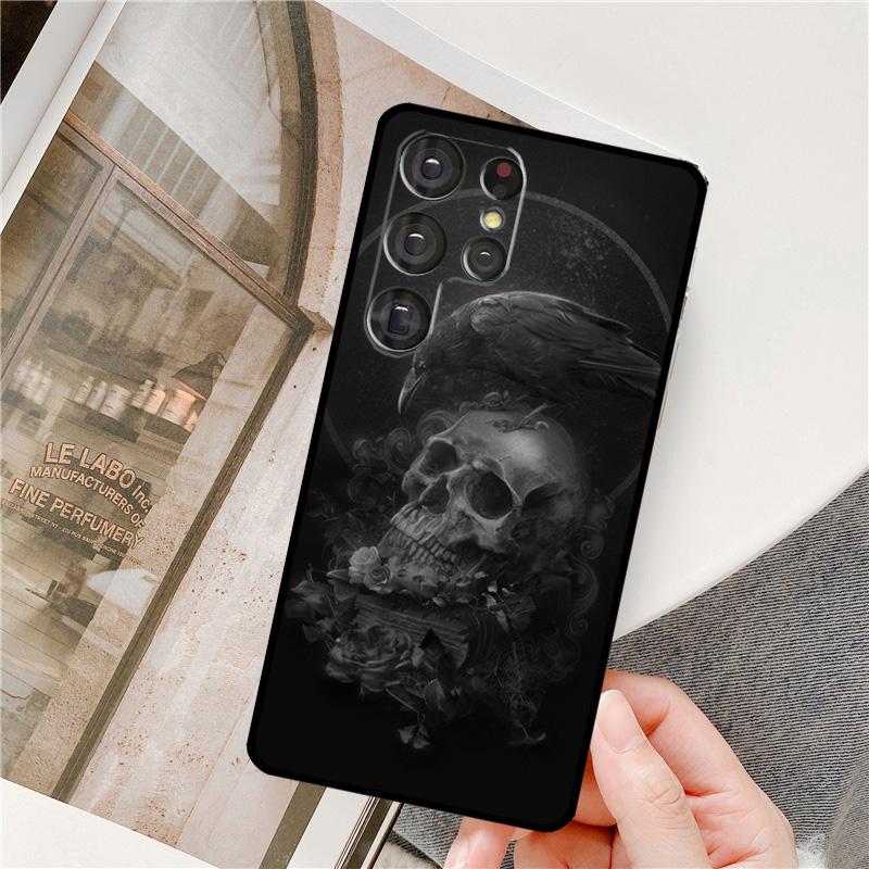 Raven Dark Crow Skull Phone Case For Samsung Galaxy S25 Ultra S9 S10 S20 FE S21 S22 S23 Plus S24 Ultra Full Cover