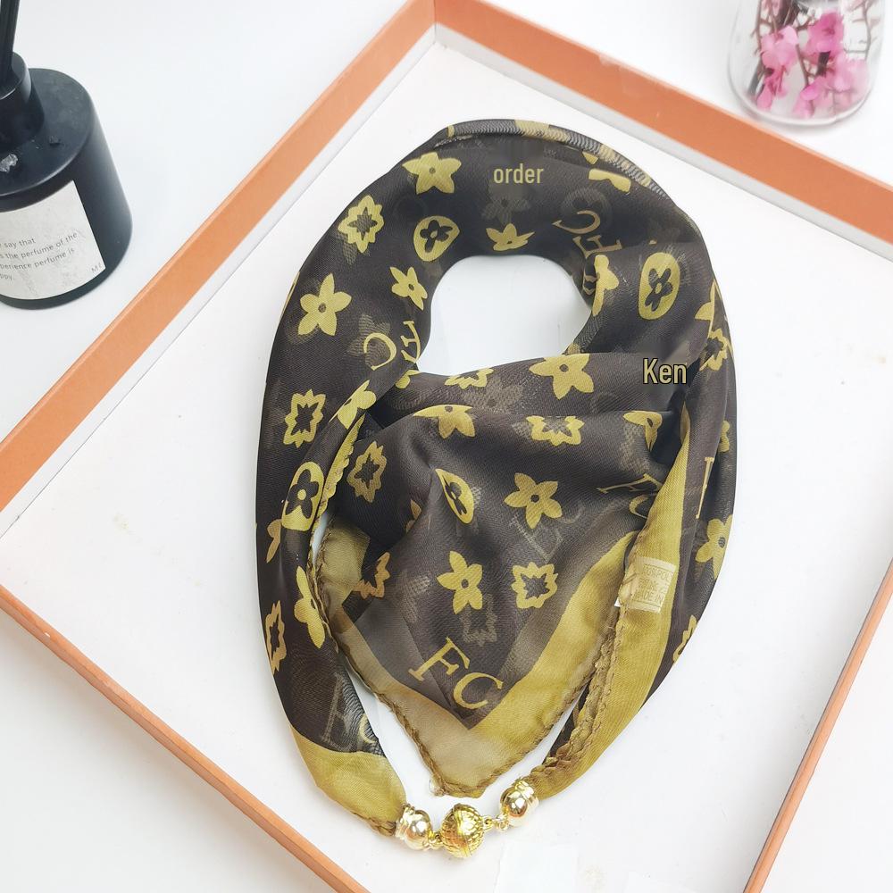 Spring/Summer 2025 Women's High-End Silk Scarf: Magnetic Buckle Triangle Snood for Neck Protection