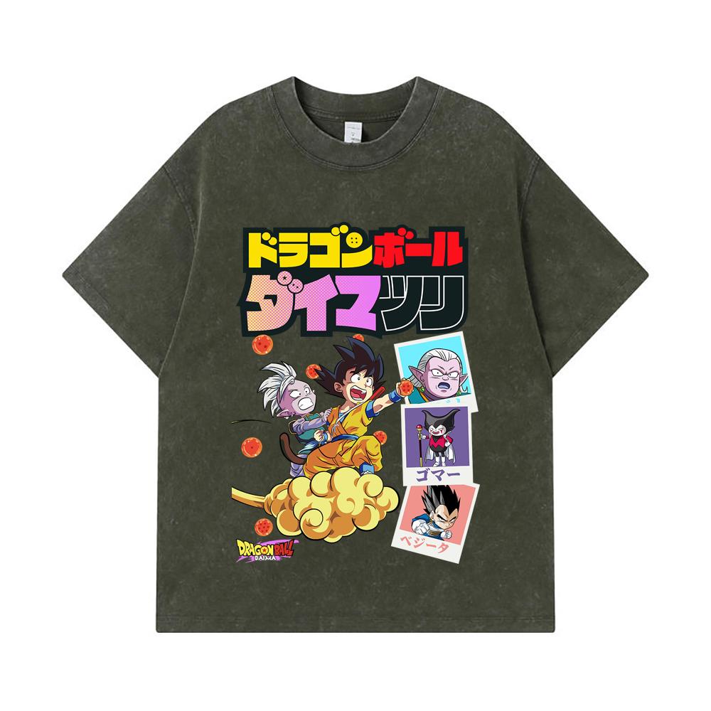 

275 GSM Washed T-shirts 100% Cotton Dragon Ball V34 Daima Print Unisex Heavy Cotton T Shirt S